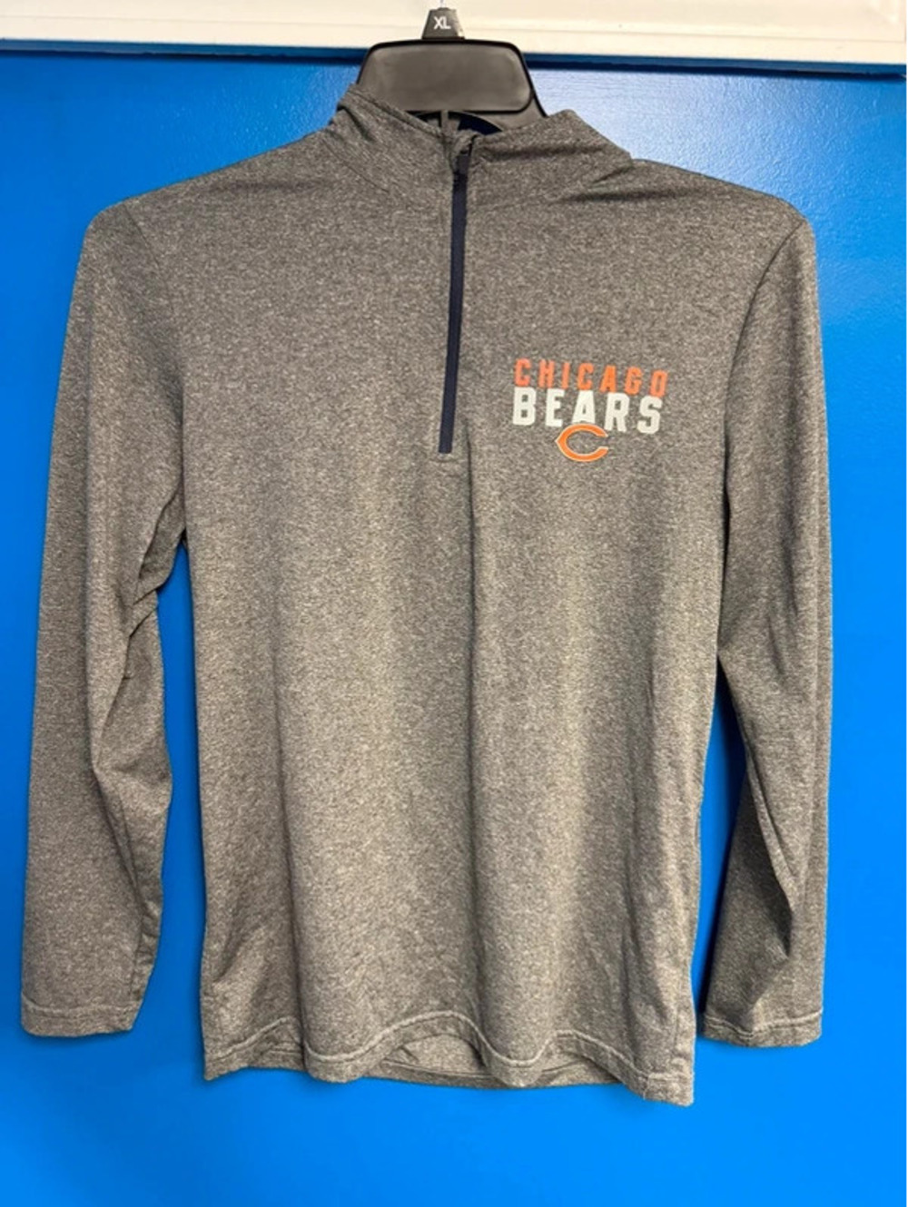 Chicago Bears NFL Quarter Zip Pullover Charcoal Heather Gray Size Small